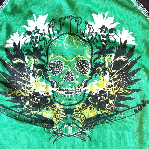 SWIM SHIRT 3T GREEN BROWN SKULL SHORT SLEEVE - Picture 2 of 5